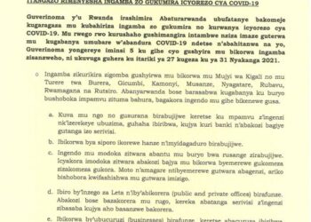 Guma mu rugo muri Kigali n’uturere umunani yongereweho iminsi itanu