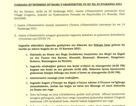 Guma mu rugo muri Kigali n’uturere umunani yasubitswe